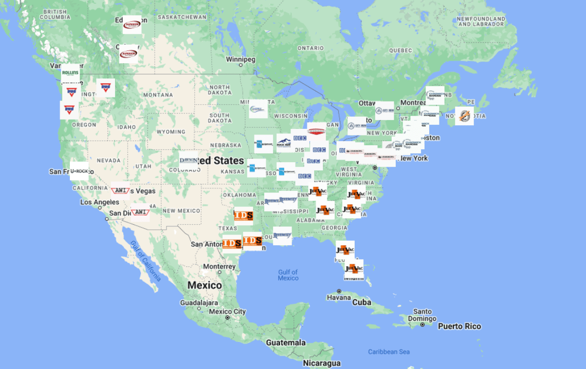 Rock Rental service locations located around the United States and Canada